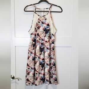 Xhilartion Floral Sleeveless Dress Lined Size XXL Crocheted Lace Pink Bl…